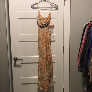 HelloMolly Catch The Waves Midi dress - orange/green print, size small